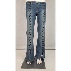 Zana Di 90s Y2K Low Rise Flared Denim w Leather Lace-up Ties Women's Sz 7